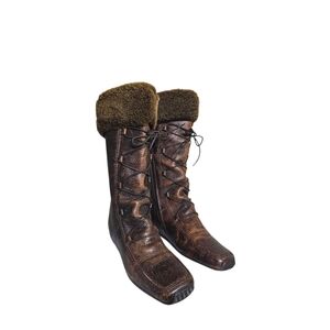 Eric Michael Women's EUR 38 US 8 Brown Leather Faux Fur Casual Boots